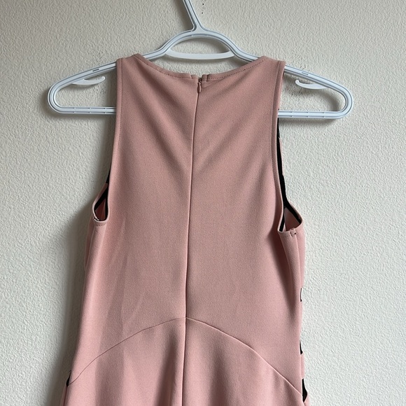 Topshop Dusky Pink Short Skater Sleeveless Black Mesh Inset Stripe Dress - Picture 7 of 11